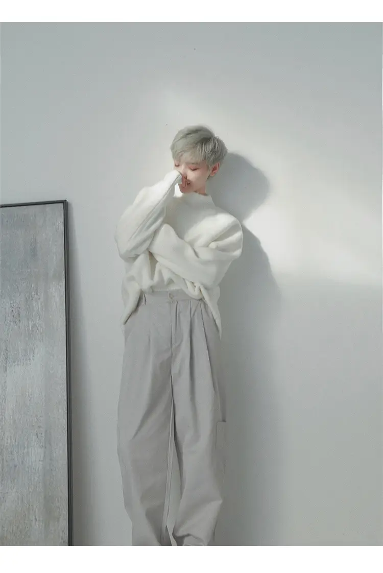 Men's Grey Japanese Style Knit Half-Turtleneck Sweater — feature 10