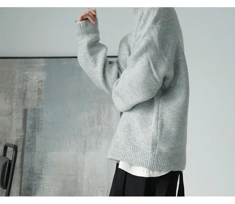 Men's Grey Japanese Style Knit Half-Turtleneck Sweater — feature 14