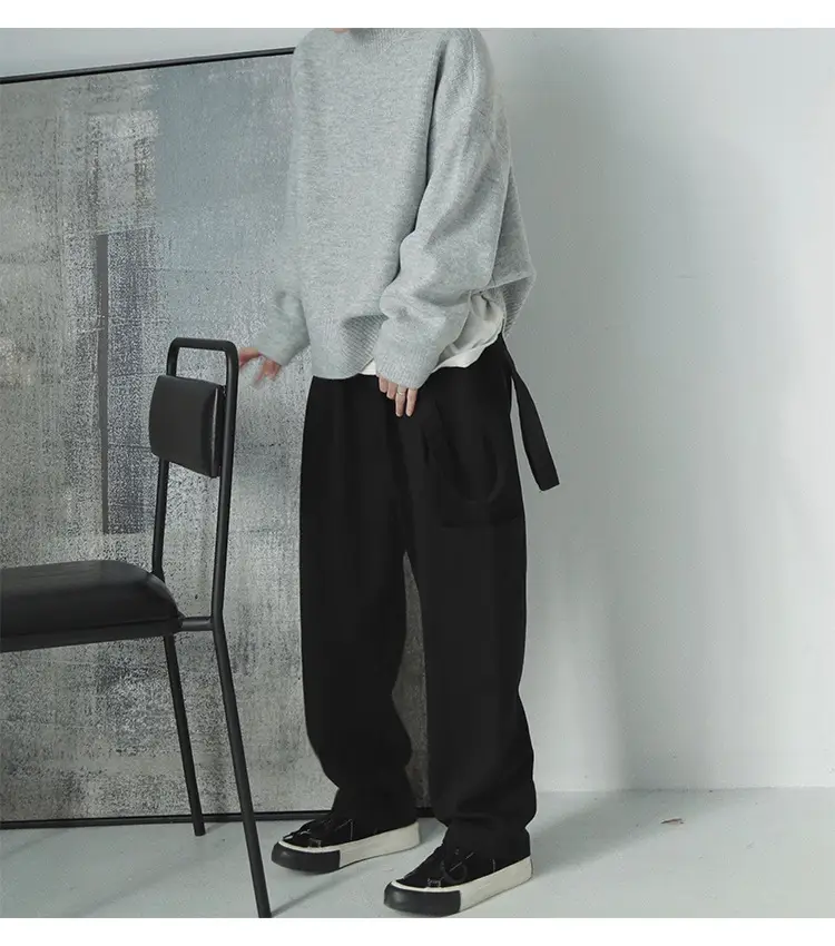 Men's Grey Japanese Style Knit Half-Turtleneck Sweater — feature 15