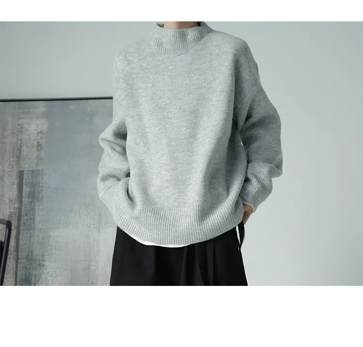 Men's Grey Japanese Style Knit Half-Turtleneck Sweater — feature 16