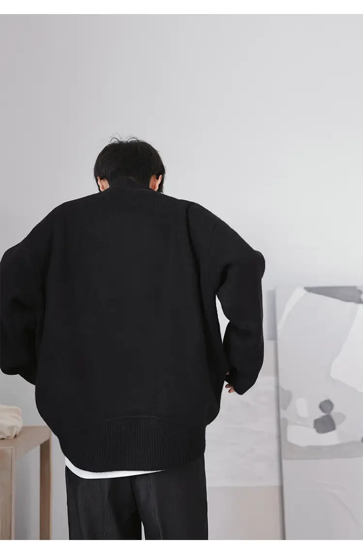 Men's Grey Japanese Style Knit Half-Turtleneck Sweater — feature 19