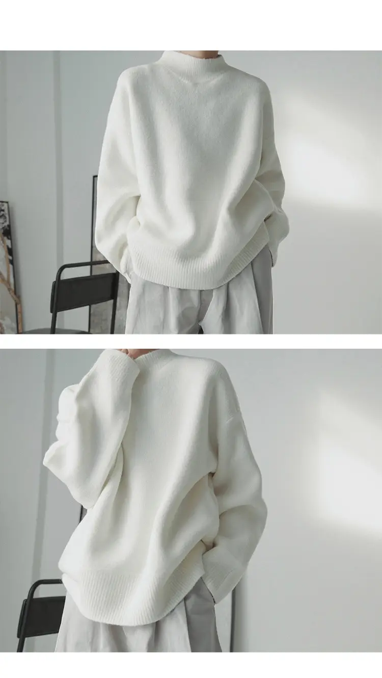 Men's Grey Japanese Style Knit Half-Turtleneck Sweater — feature 2