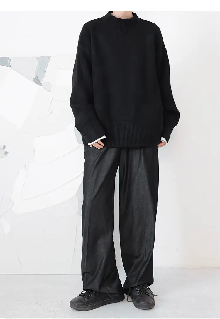 Men's Grey Japanese Style Knit Half-Turtleneck Sweater — feature 20