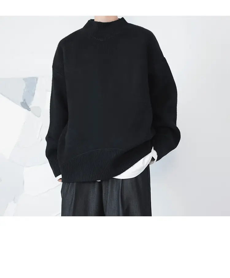 Men's Grey Japanese Style Knit Half-Turtleneck Sweater — feature 22