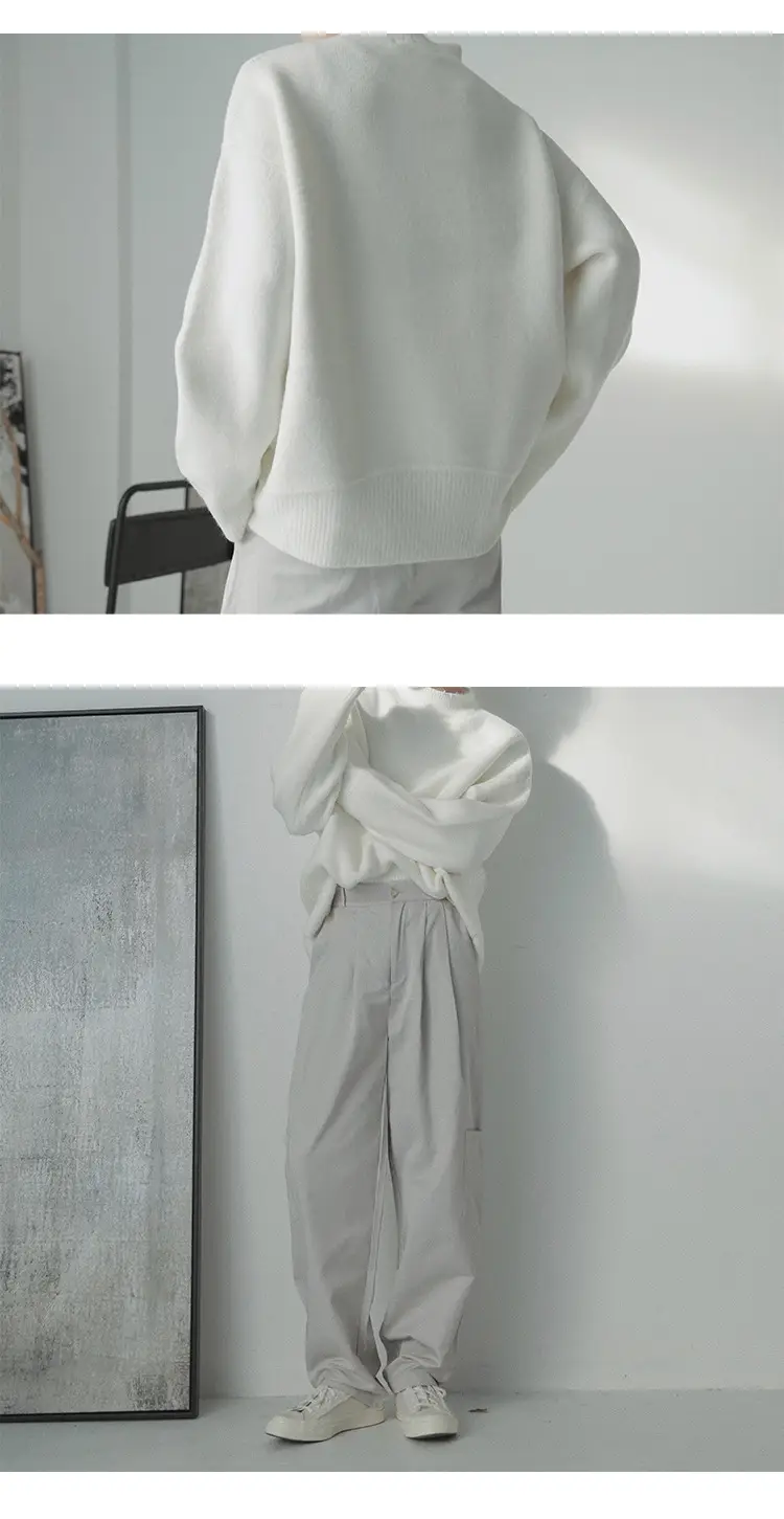 Men's Grey Japanese Style Knit Half-Turtleneck Sweater — feature 4