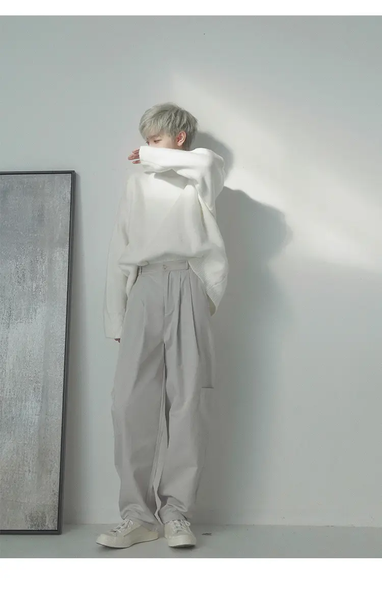 Men's Grey Japanese Style Knit Half-Turtleneck Sweater — feature 5