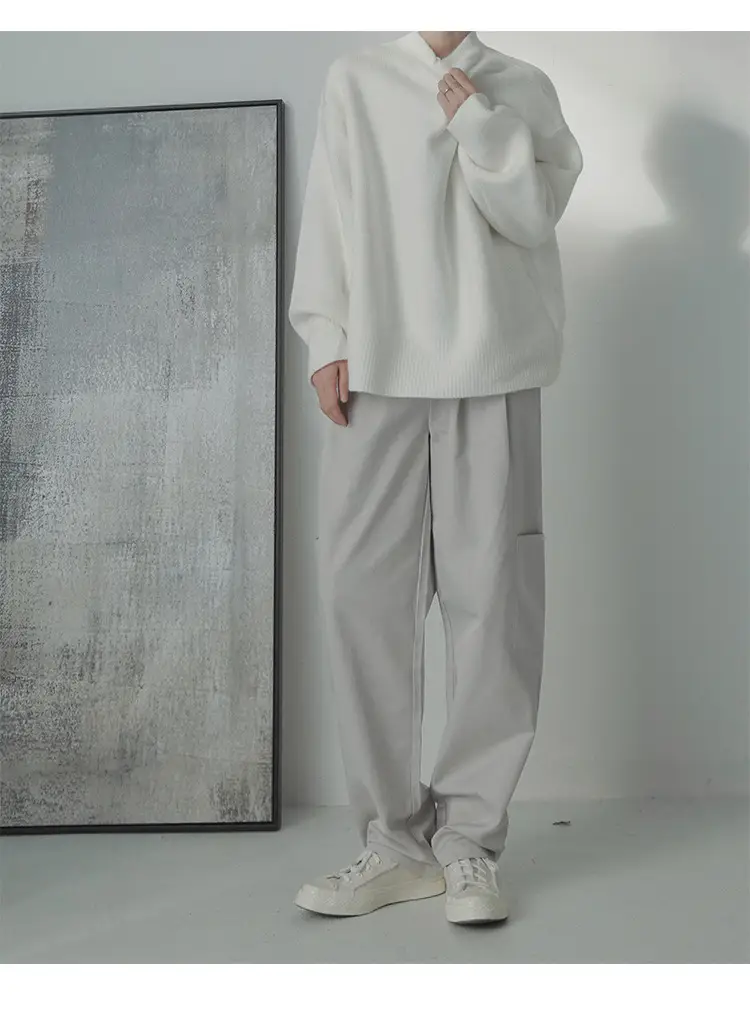 Men's Grey Japanese Style Knit Half-Turtleneck Sweater — feature 8