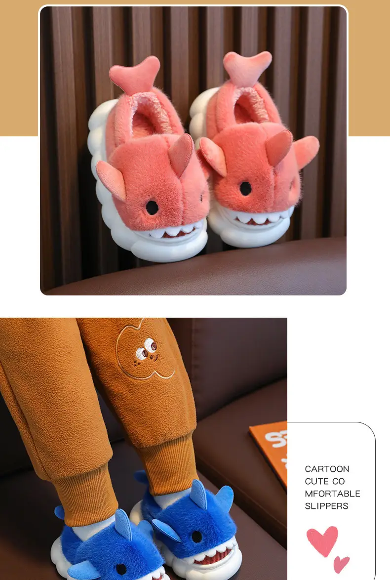 2023 shark children's bag heel cotton slippers new boys' home non-slip cartoon girls' boys' cotton shoes winter — feature 14