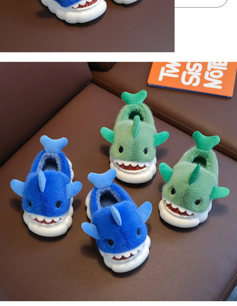 2023 shark children's bag heel cotton slippers new boys' home non-slip cartoon girls' boys' cotton shoes winter — feature 15