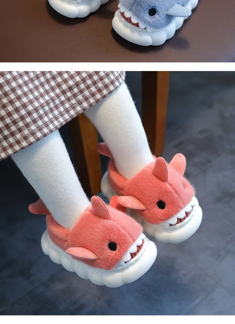 2023 shark children's bag heel cotton slippers new boys' home non-slip cartoon girls' boys' cotton shoes winter — feature 17
