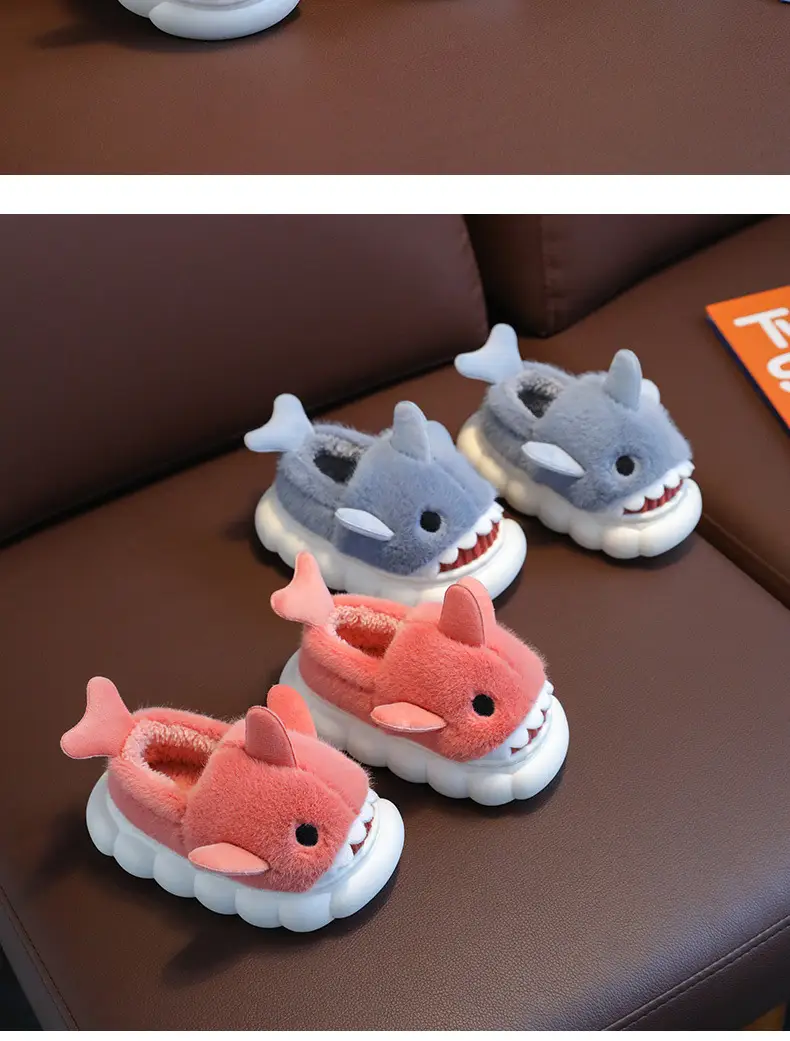 2023 shark children's bag heel cotton slippers new boys' home non-slip cartoon girls' boys' cotton shoes winter — feature 19
