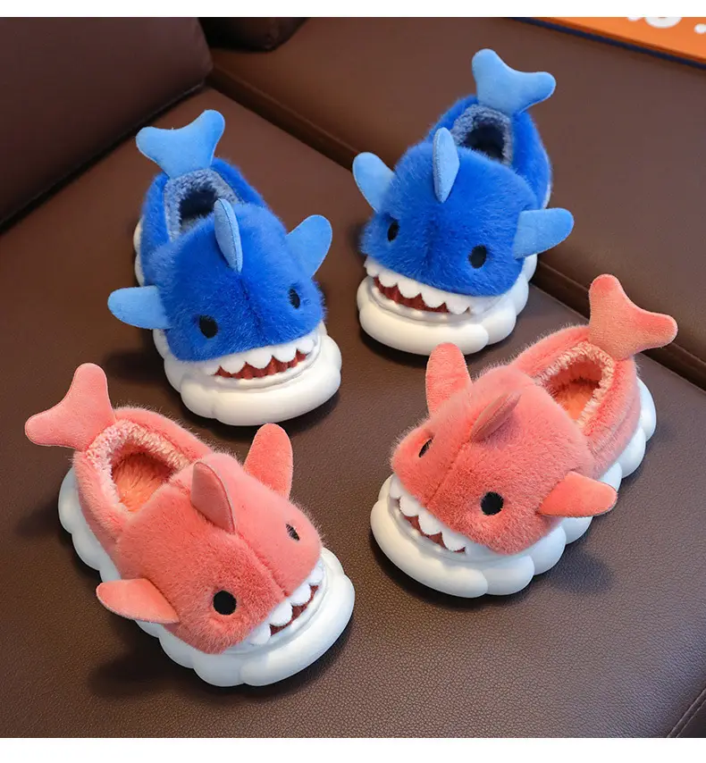 2023 shark children's bag heel cotton slippers new boys' home non-slip cartoon girls' boys' cotton shoes winter — feature 21