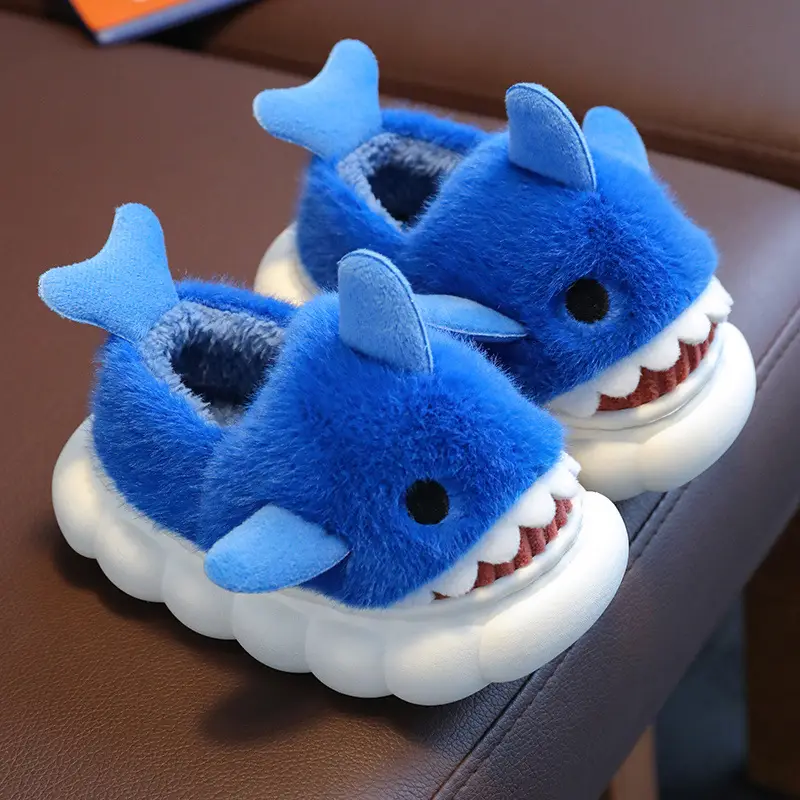 2023 shark children's bag heel cotton slippers new boys' home non-slip cartoon girls' boys' cotton shoes winter
