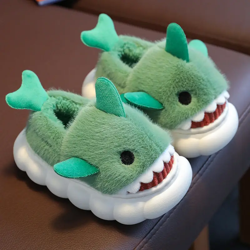 2023 shark children's bag heel cotton slippers new boys' home non-slip cartoon girls' boys' cotton shoes winter
