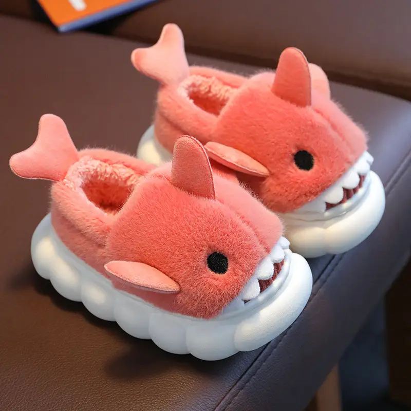 2023 shark children's bag heel cotton slippers new boys' home non-slip cartoon girls' boys' cotton shoes winter