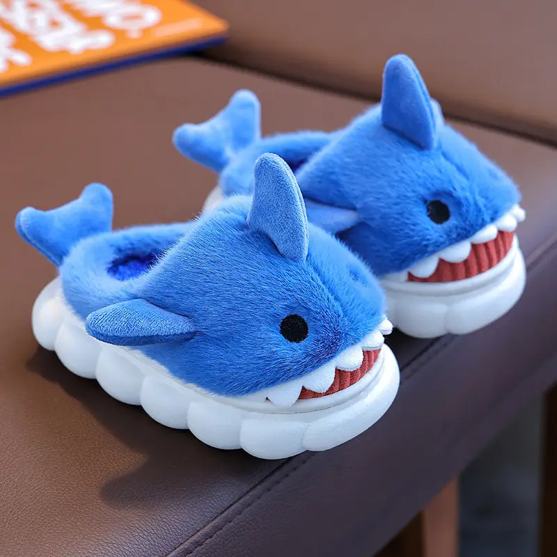 2023 shark children's bag heel cotton slippers new boys' home non-slip cartoon girls' boys' cotton shoes winter