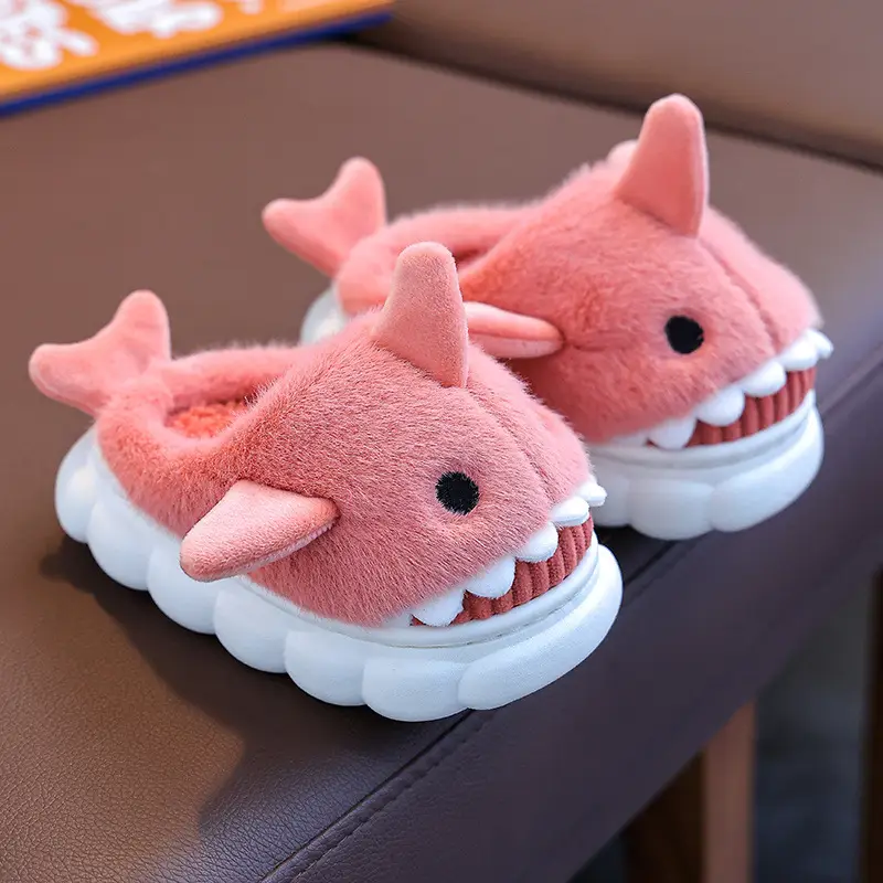 2023 shark children's bag heel cotton slippers new boys' home non-slip cartoon girls' boys' cotton shoes winter