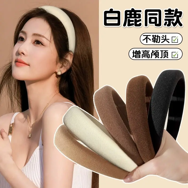 Women French Style Sponge High-Top Headband Black - Image 6