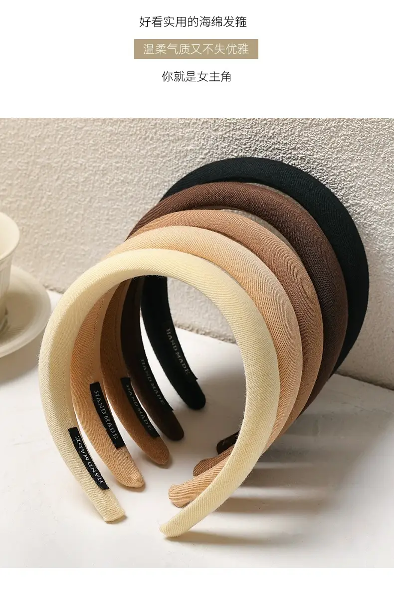 Women French Style Sponge High-Top Headband Black — feature 6