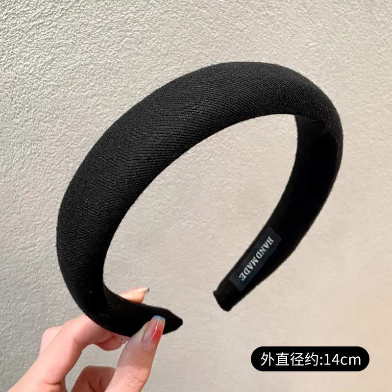 Women French Style Sponge High-Top Headband Black - Image 5