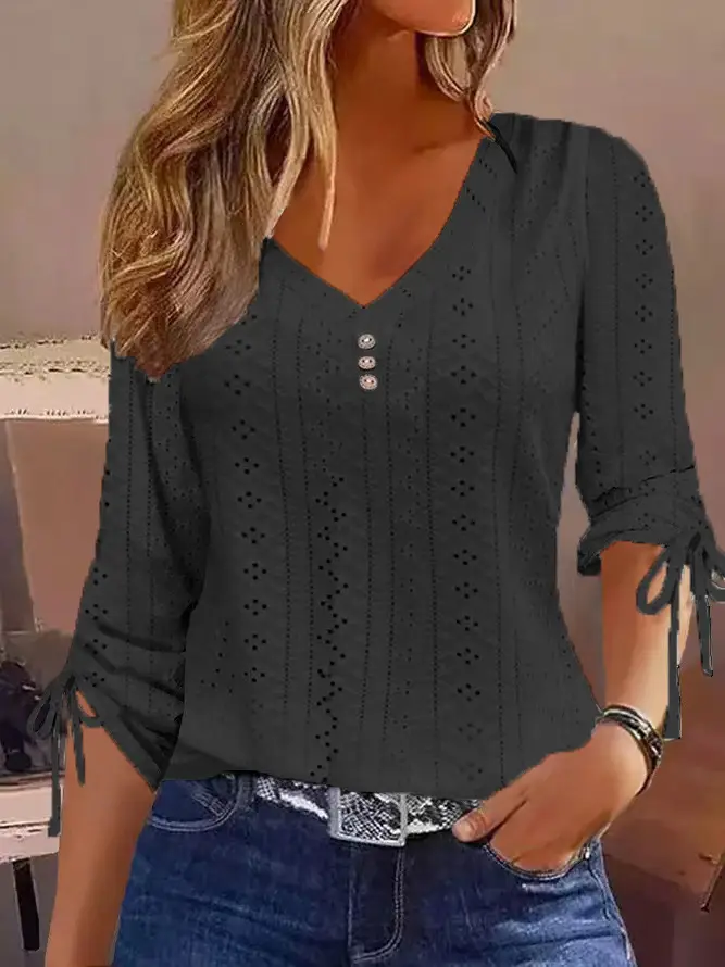 2023 White Jacquard Button T-Shirt Top - Image 2