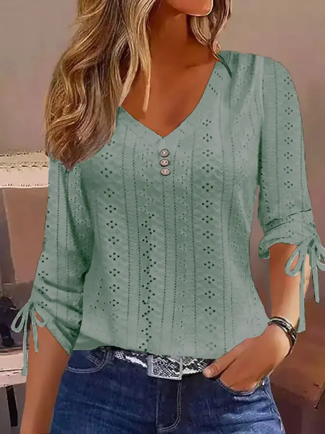 2023 White Jacquard Button T-Shirt Top - Image 3
