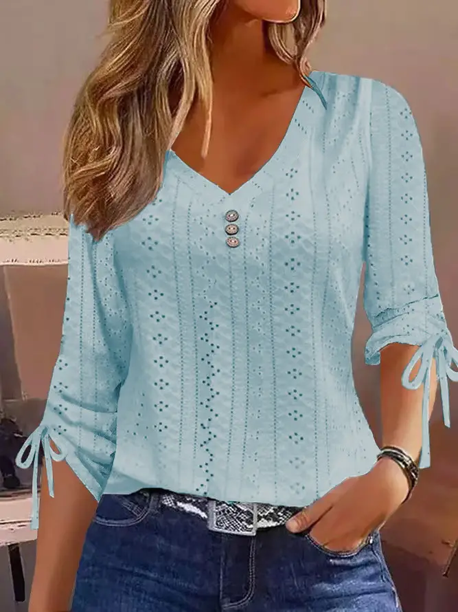 2023 White Jacquard Button T-Shirt Top - Image 4