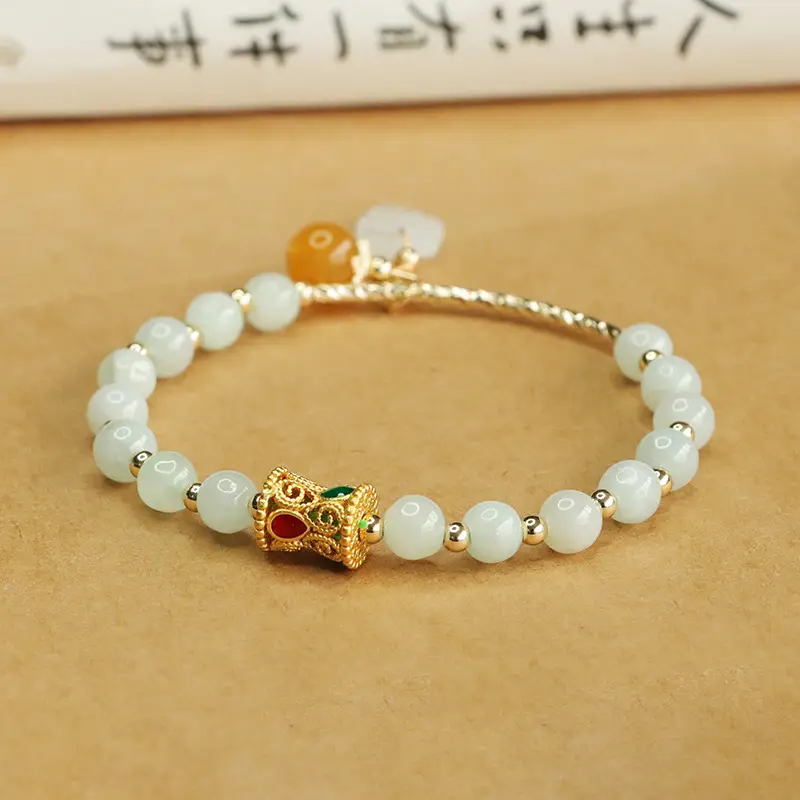Jade Leaf Half Bangle Bracelet for Women - Image 3