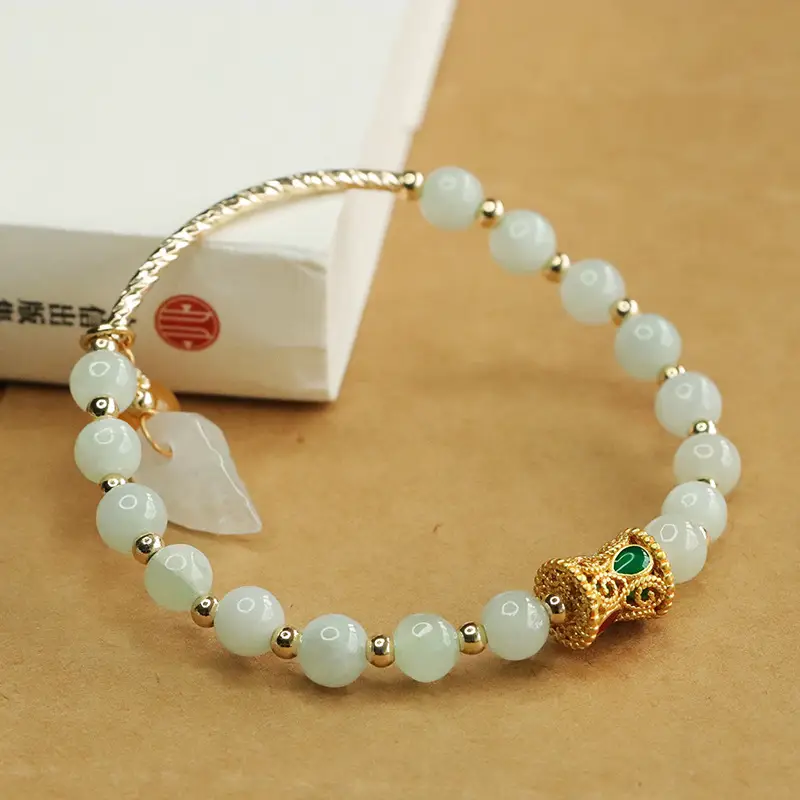 Jade Leaf Half Bangle Bracelet for Women — feature 9