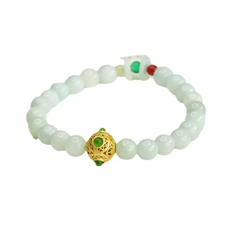 Jadeite Peace Buckle Bracelet with Green & Red Stones - Image 6