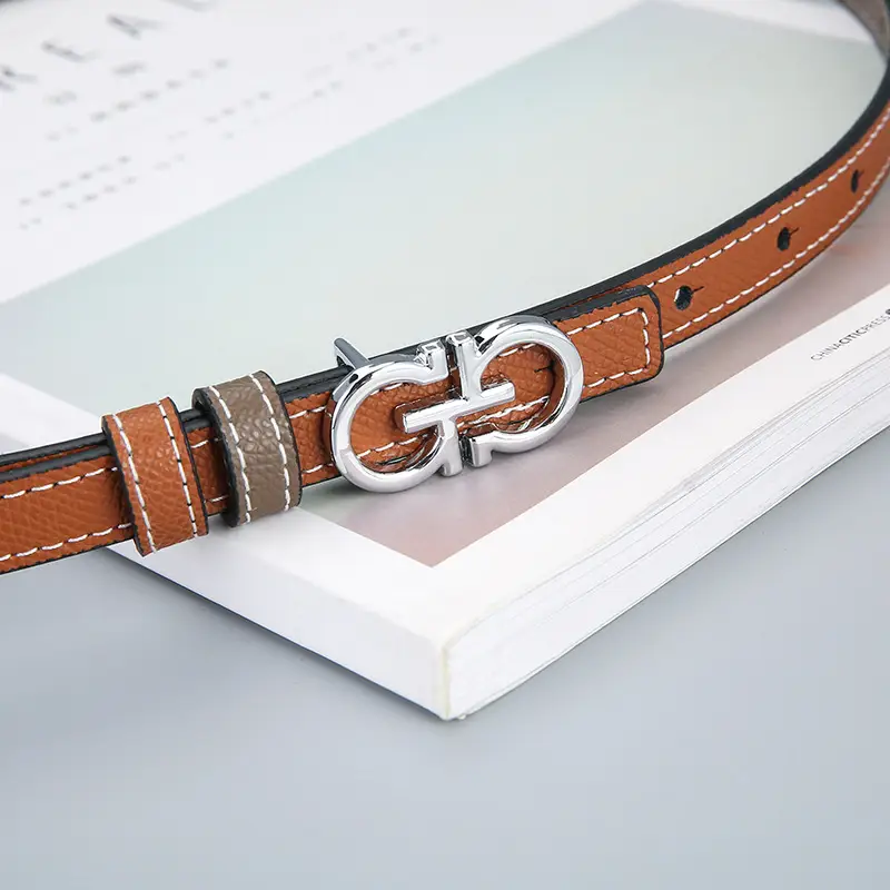 Double Sided Belt Women Genuine Leather Orange Black - Image 13
