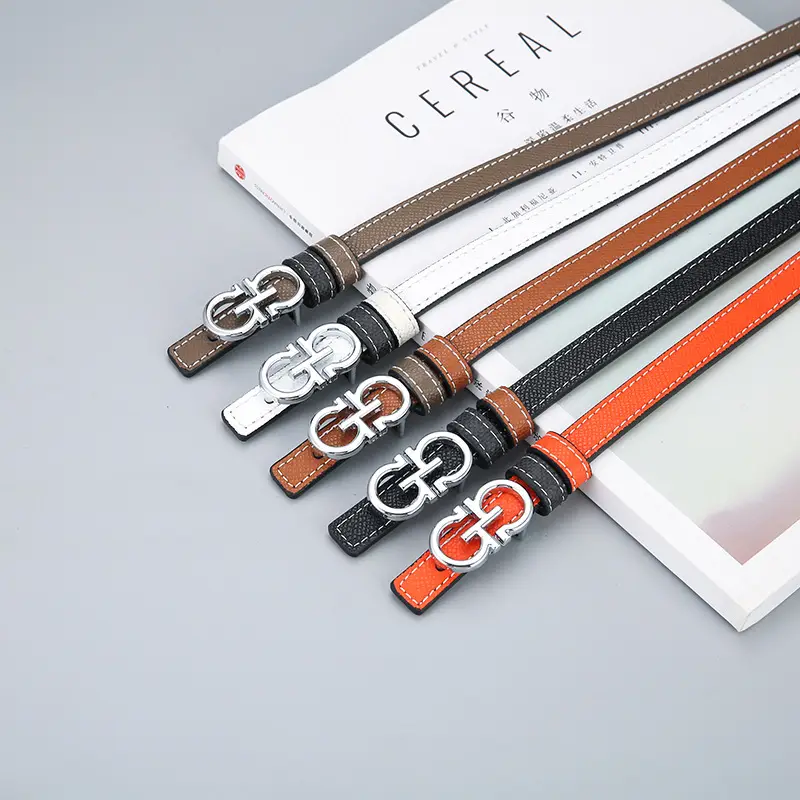 Double Sided Belt Women Genuine Leather Orange Black - Image 14