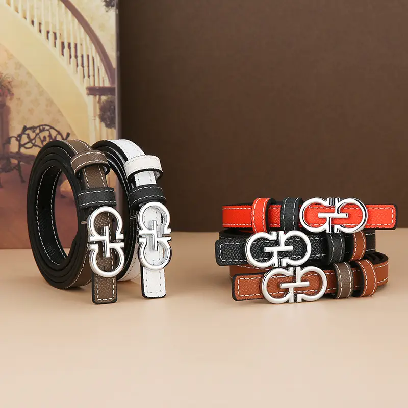 Double Sided Belt Women Genuine Leather Orange Black - Image 15