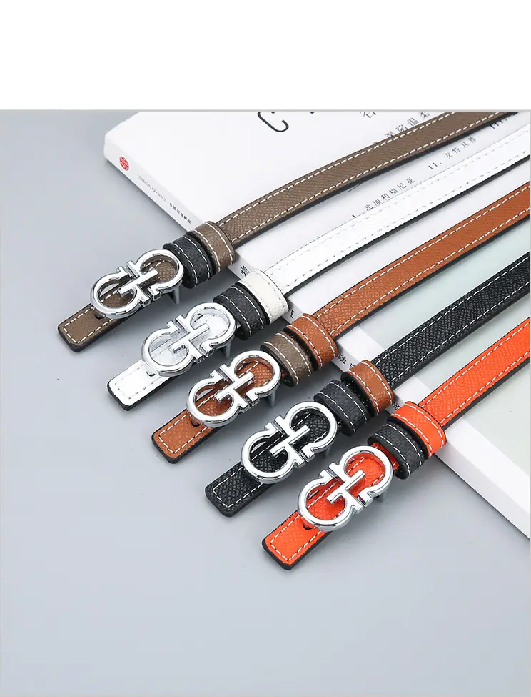 Double Sided Belt Women Genuine Leather Orange Black — feature 12