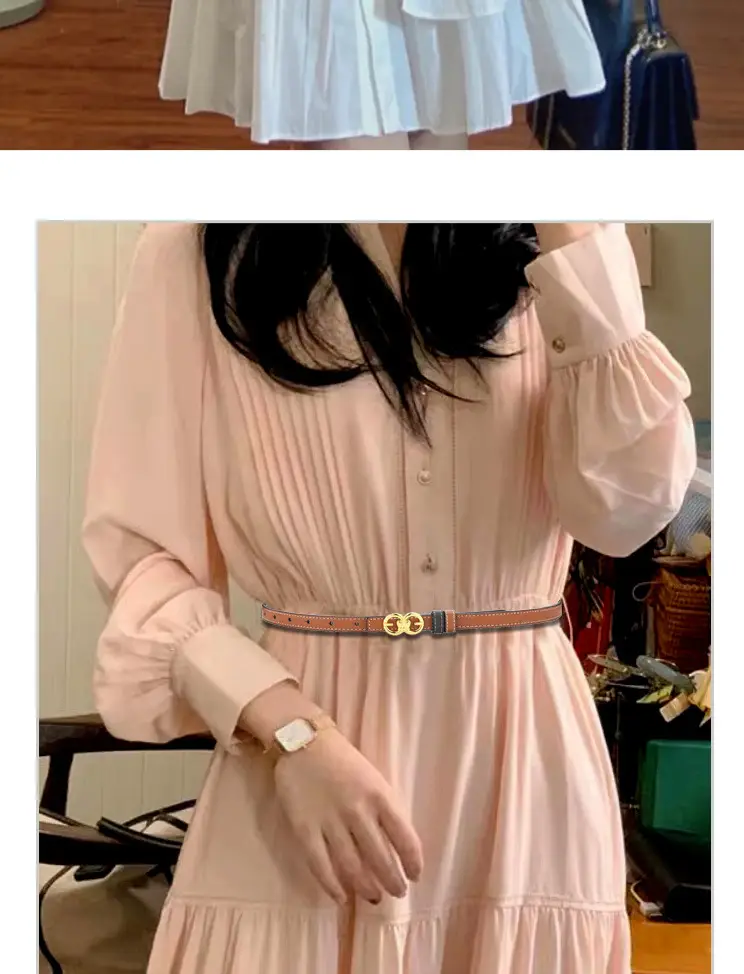 Double Sided Belt Women Genuine Leather Orange Black — feature 2