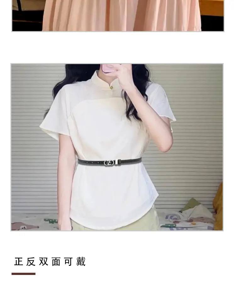 Double Sided Belt Women Genuine Leather Orange Black — feature 3