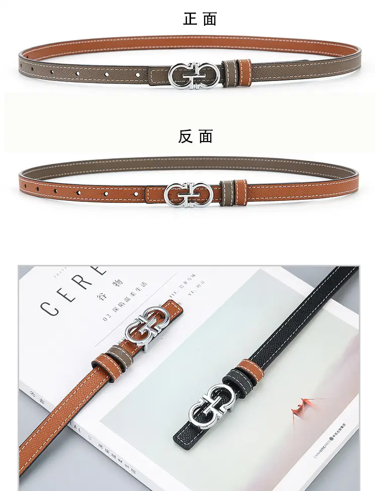Double Sided Belt Women Genuine Leather Orange Black — feature 4