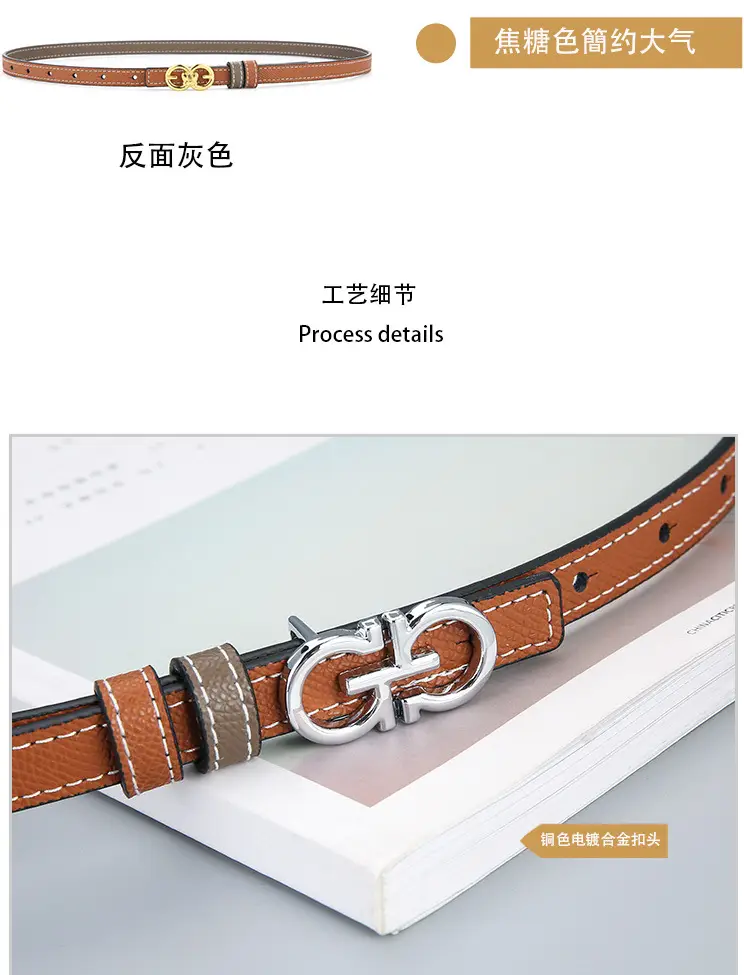 Double Sided Belt Women Genuine Leather Orange Black — feature 9