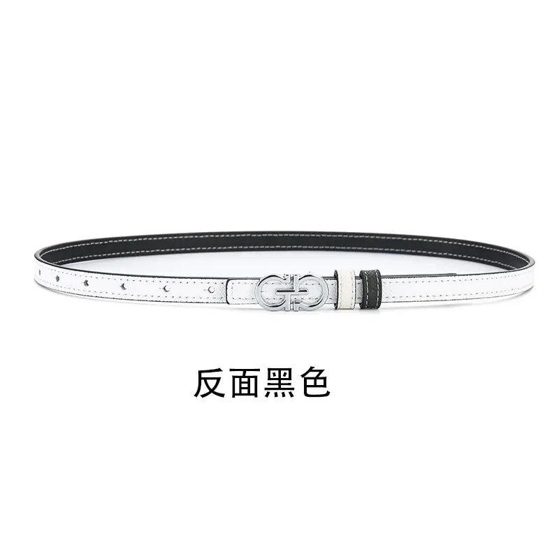 Double Sided Belt Women Genuine Leather Orange Black
