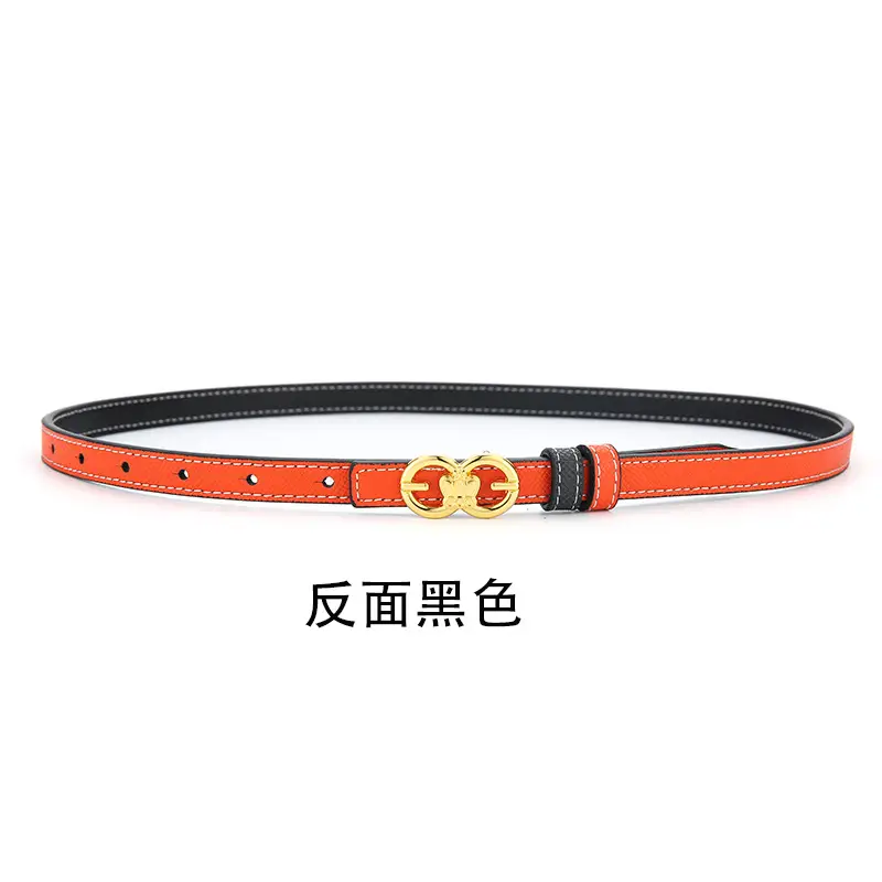 Double Sided Belt Women Genuine Leather Orange Black - Image 10