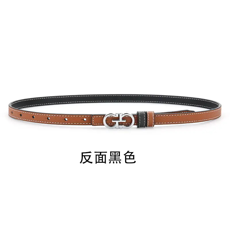 Double Sided Belt Women Genuine Leather Orange Black - Image 2