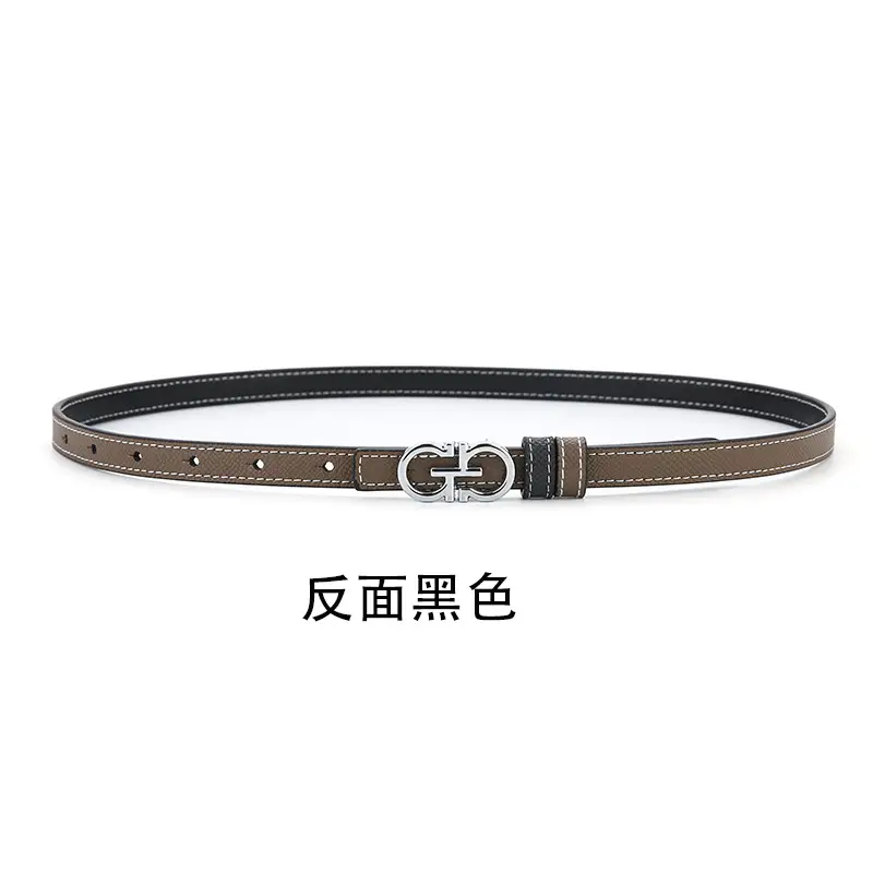 Double Sided Belt Women Genuine Leather Orange Black - Image 3