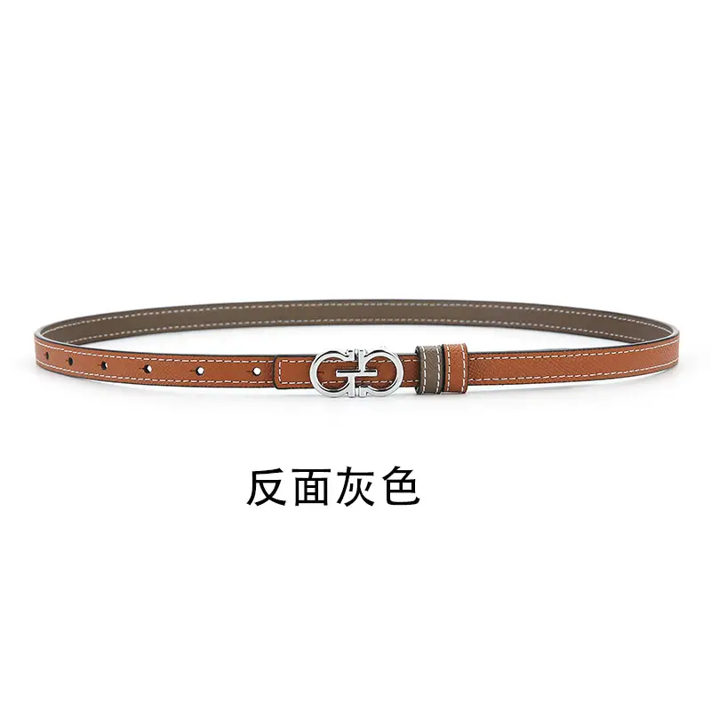 Double Sided Belt Women Genuine Leather Orange Black - Image 4
