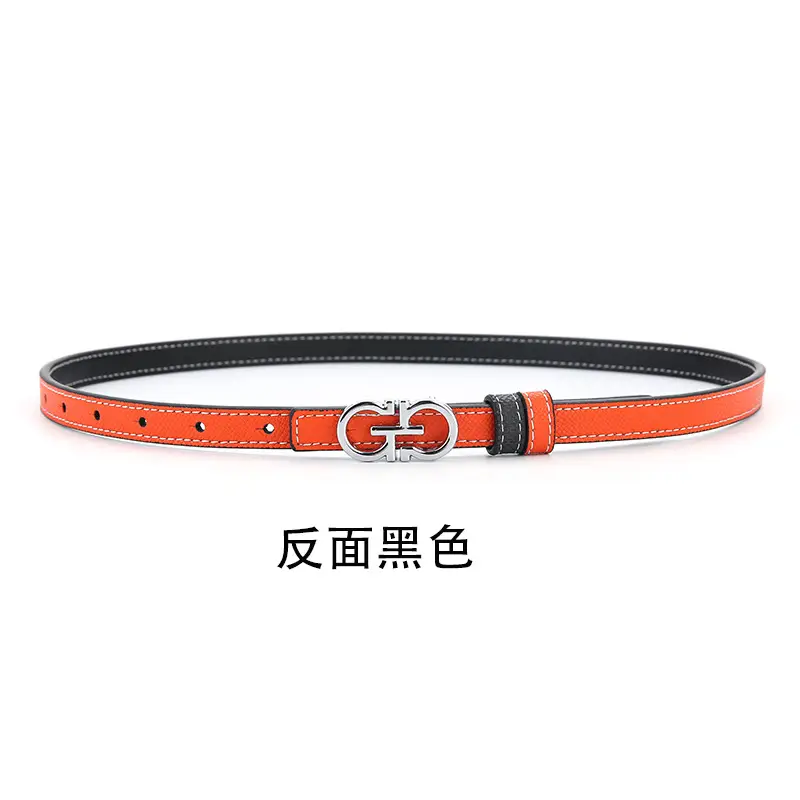Double Sided Belt Women Genuine Leather Orange Black - Image 5