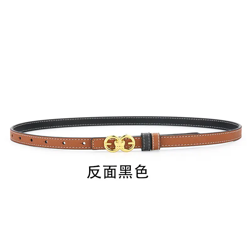 Double Sided Belt Women Genuine Leather Orange Black - Image 7