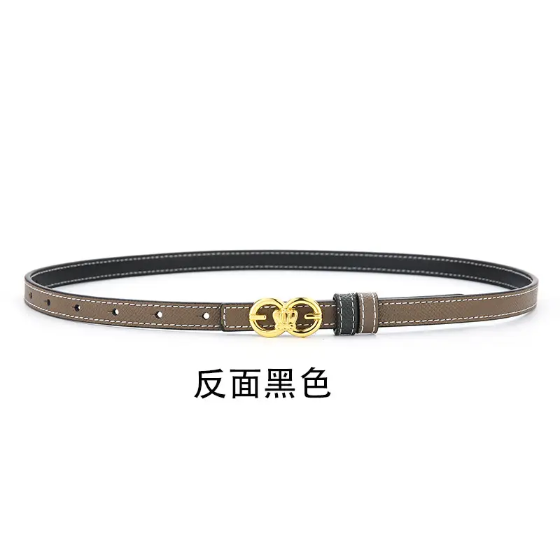 Double Sided Belt Women Genuine Leather Orange Black - Image 8