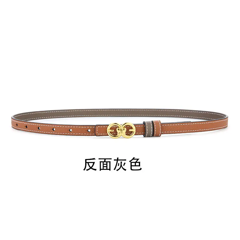 Double Sided Belt Women Genuine Leather Orange Black - Image 9