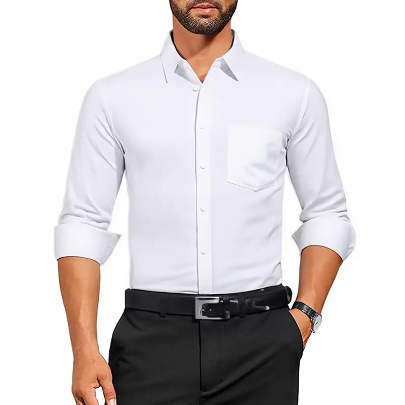 Green Slim Fit Men's Long Sleeve Shirt with Elastic Waistband - Image 18