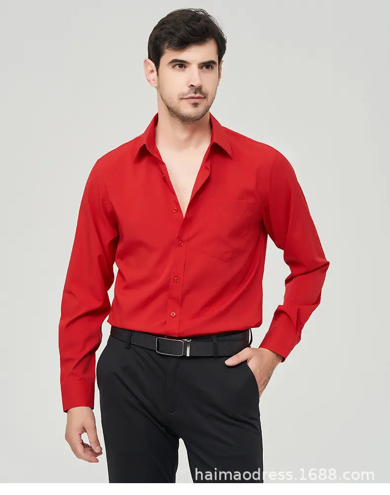 Green Slim Fit Men's Long Sleeve Shirt with Elastic Waistband — feature 31
