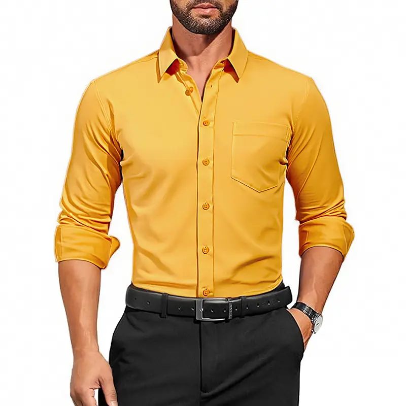 Green Slim Fit Men's Long Sleeve Shirt with Elastic Waistband - Image 10